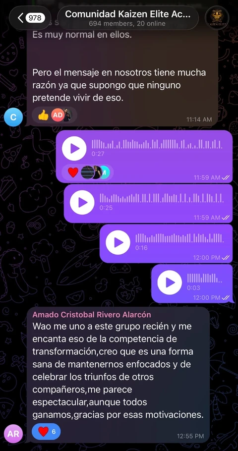 Mensaje real de Amado sobre la motivación entre miembros de Kaizen Elite